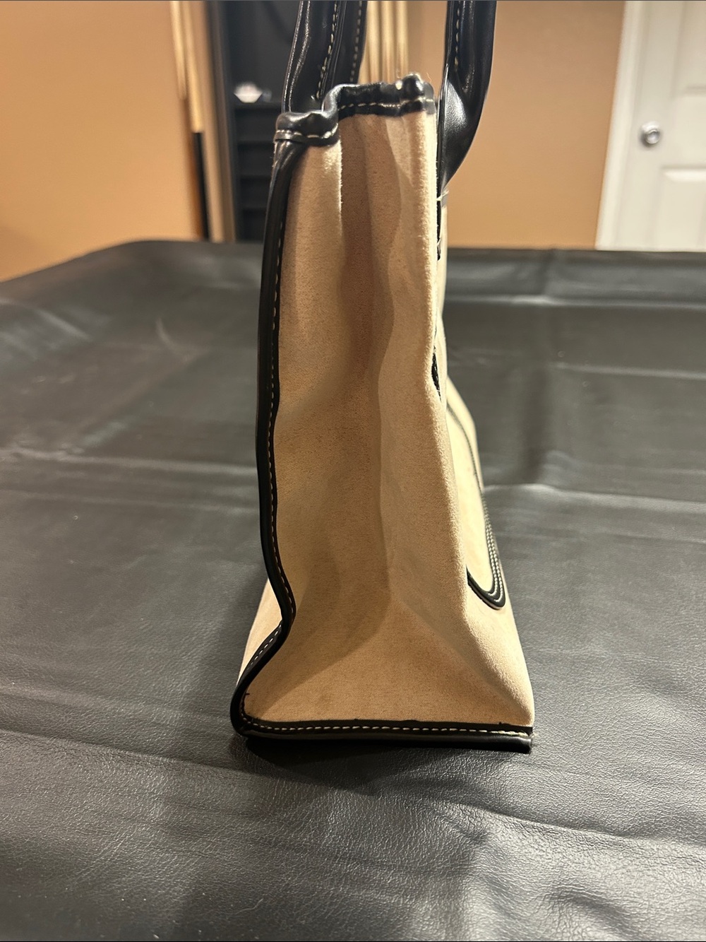 Saks Fifth Avenue Beige Canvas Tote with Black Trim - Picture 6 of 9